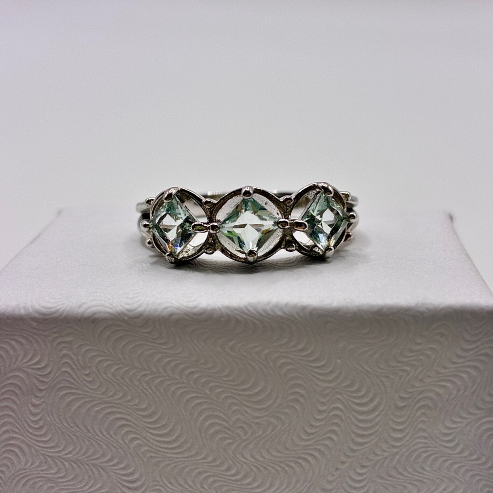 BP Lab Created Aquamarine Ring In Rhodium Plating